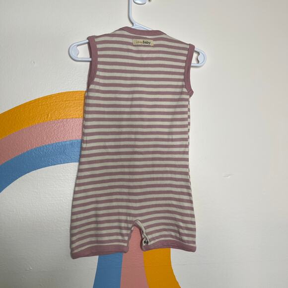 L'oved Baby Striped Romper 100% Organic Cotton Pocket Sleeveless 9-12M Pink - Picture 2 of 3